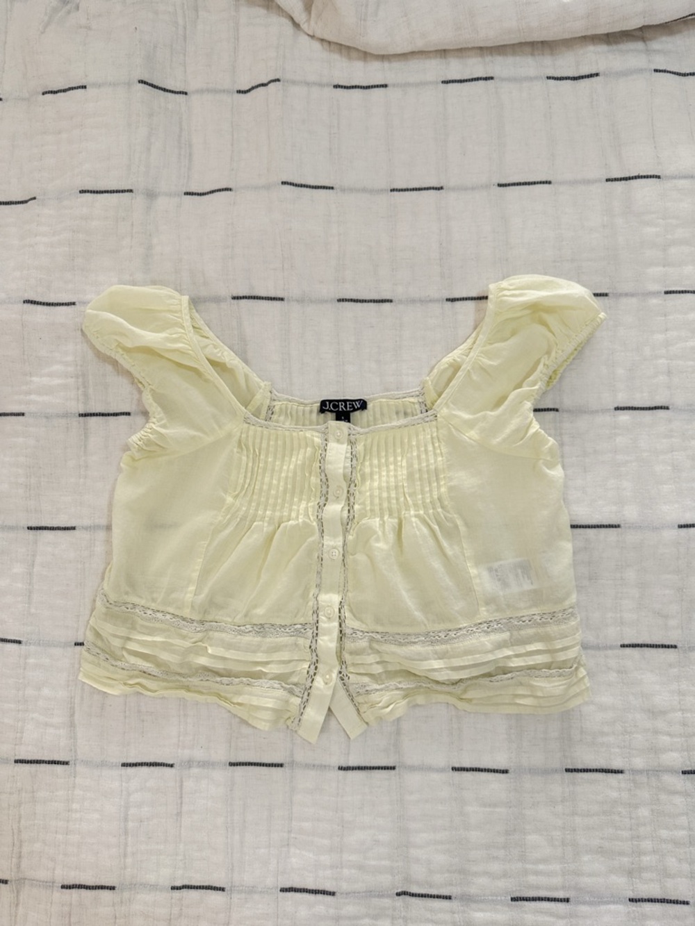 J Crew Cap Sleeve Lace Top SMALL Yellow Boho Blouse - Picture 4 of 7